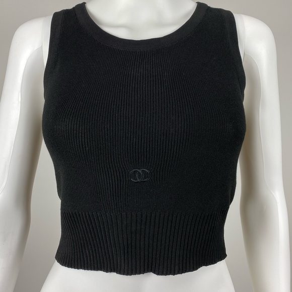 CHANEL, Tops, Chanel Cc Logo Velour Black Crop Top Size 42